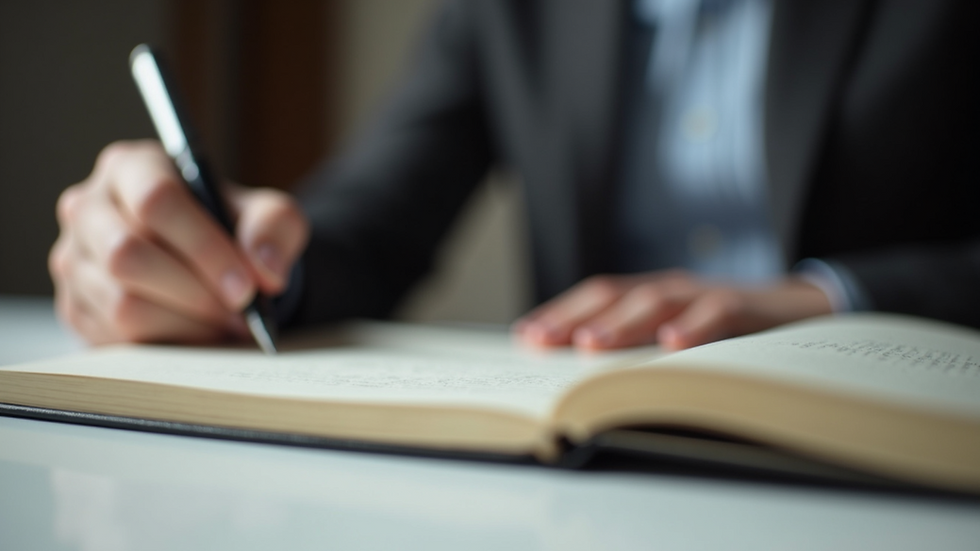 Close-up view of a person writing in a journal with a pen, building strength