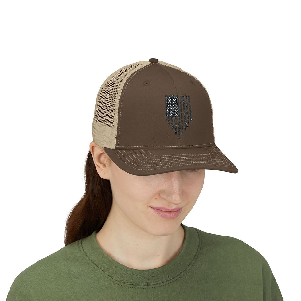 Thumbnail: Trucker Cap - Distressed Black American Flag Design with 'VVP' Letters