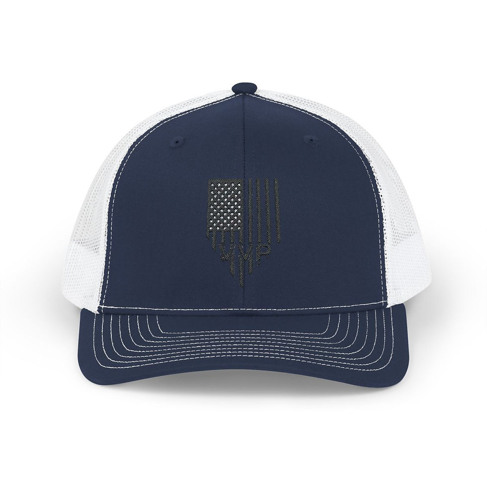 Thumbnail: Trucker Cap - Distressed Black American Flag Design with 'VVP' Letters