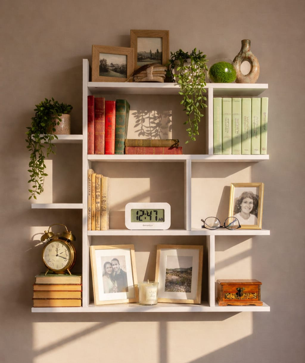 Asimetrik Kanatlı Duvar Rafı - MDF -Modern Kitaplık ve Dekoratif Obje Standı