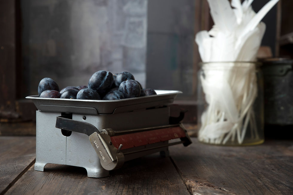 Rustic tabletop beam scale with aged metal surface