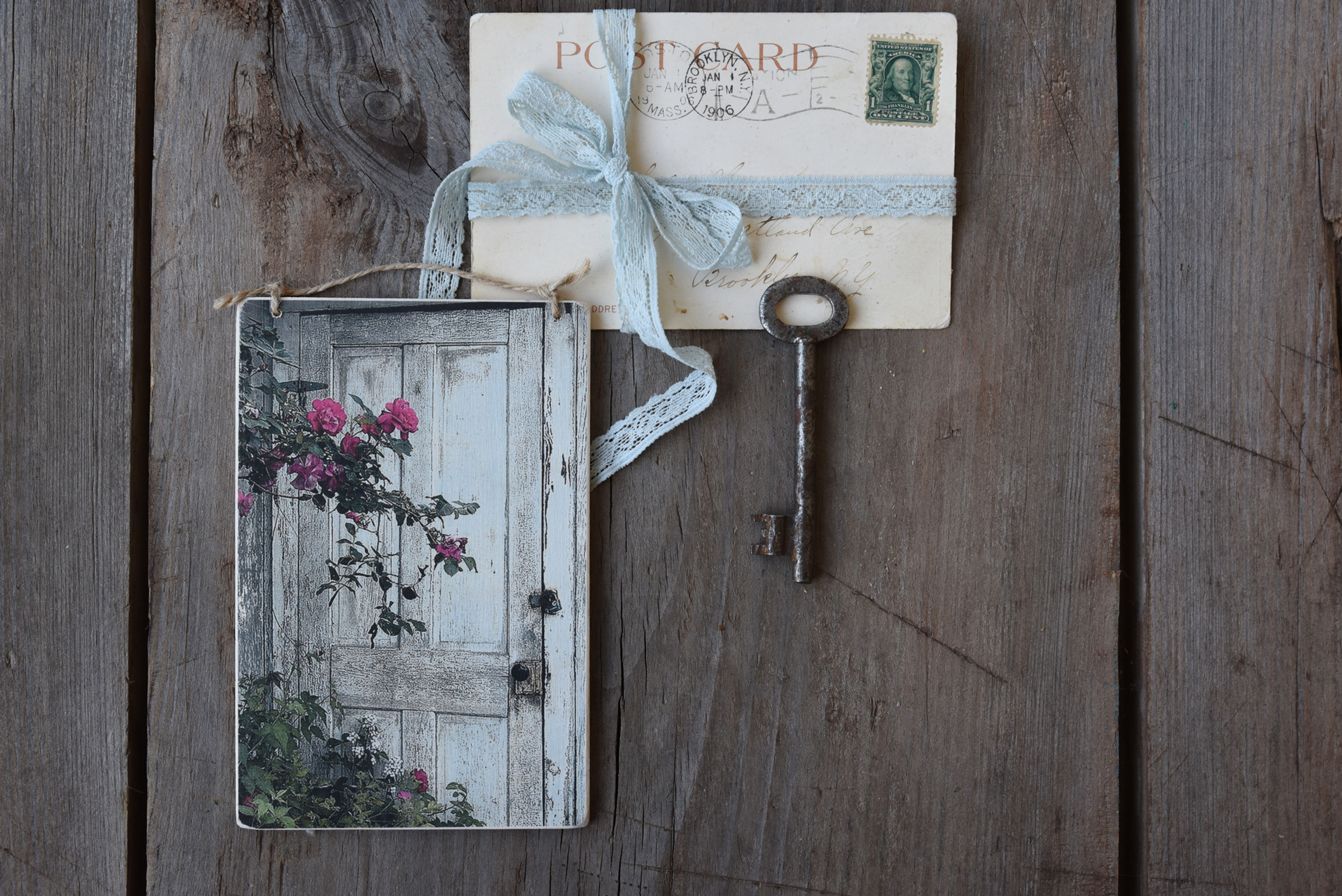 Vintage skeleton key in rustic iron with aged patina — perfect for farmhouse or steampunk decor