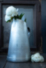 Heavy vintage zinc pitcher with riveted handle – perfect for rustic farmhouse decor