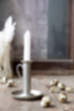 Vintage taper candle holder in metal with curved handle Nordic decor