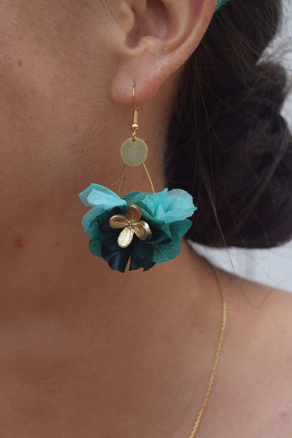 Miniature : Boucles d'oreilles Petites Sénac vertes, turquoises et dorées