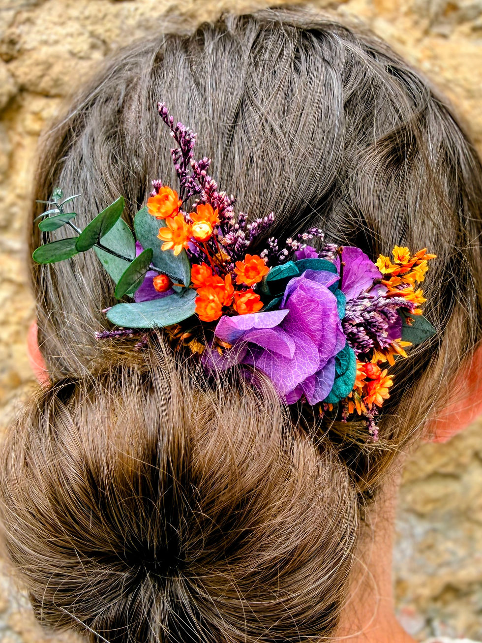 Miniature : Peigne Petit Peyrun orange, violet , vert émeraude et feuillage