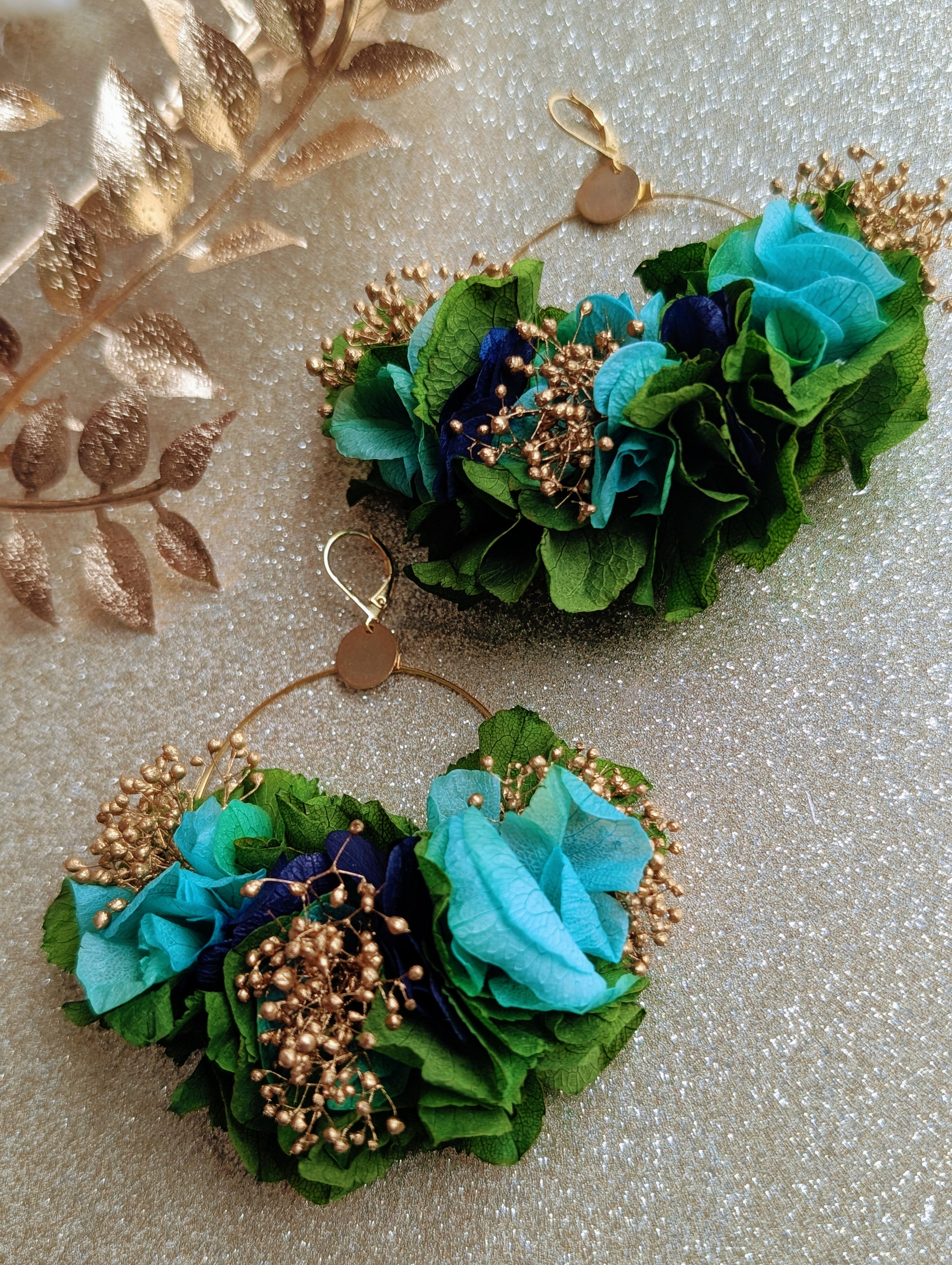Boucles d'oreilles Laloubère vert, turquoise, bleu et doré