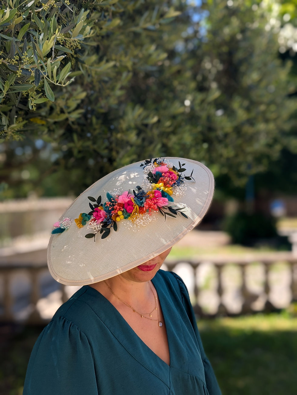 Miniature : Chapeau Montaigu naturel aux fleurs colorées