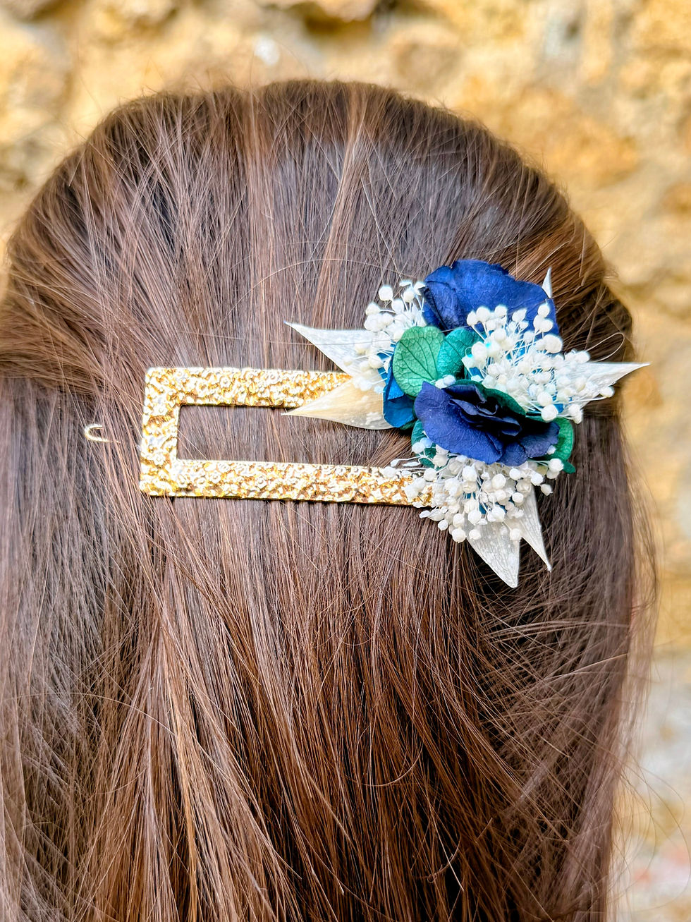 Miniature : Barrette Izaourt  bleu, vert et blanc crème