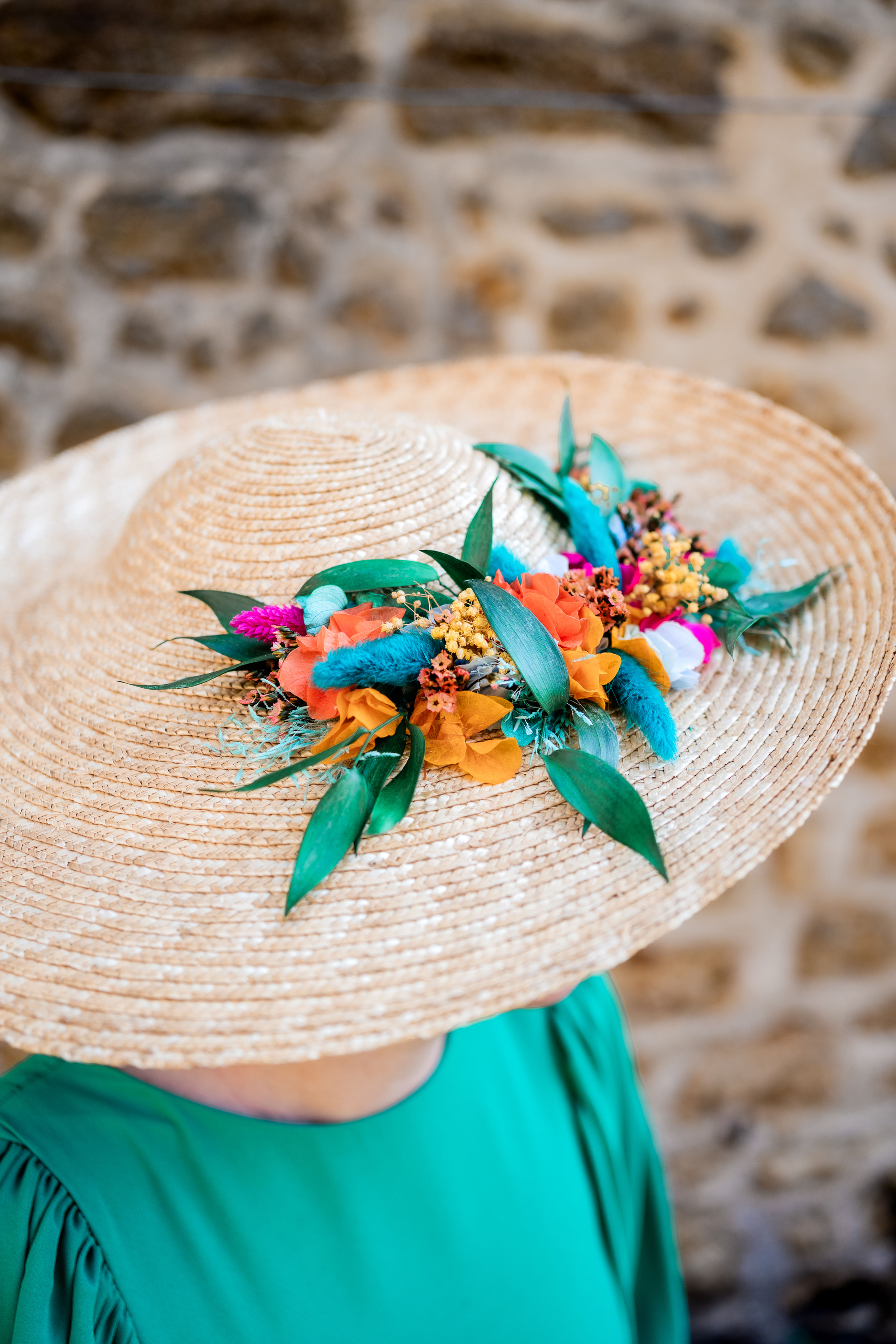 Chapeau Petit Montardo naturel aux fleurs colorées