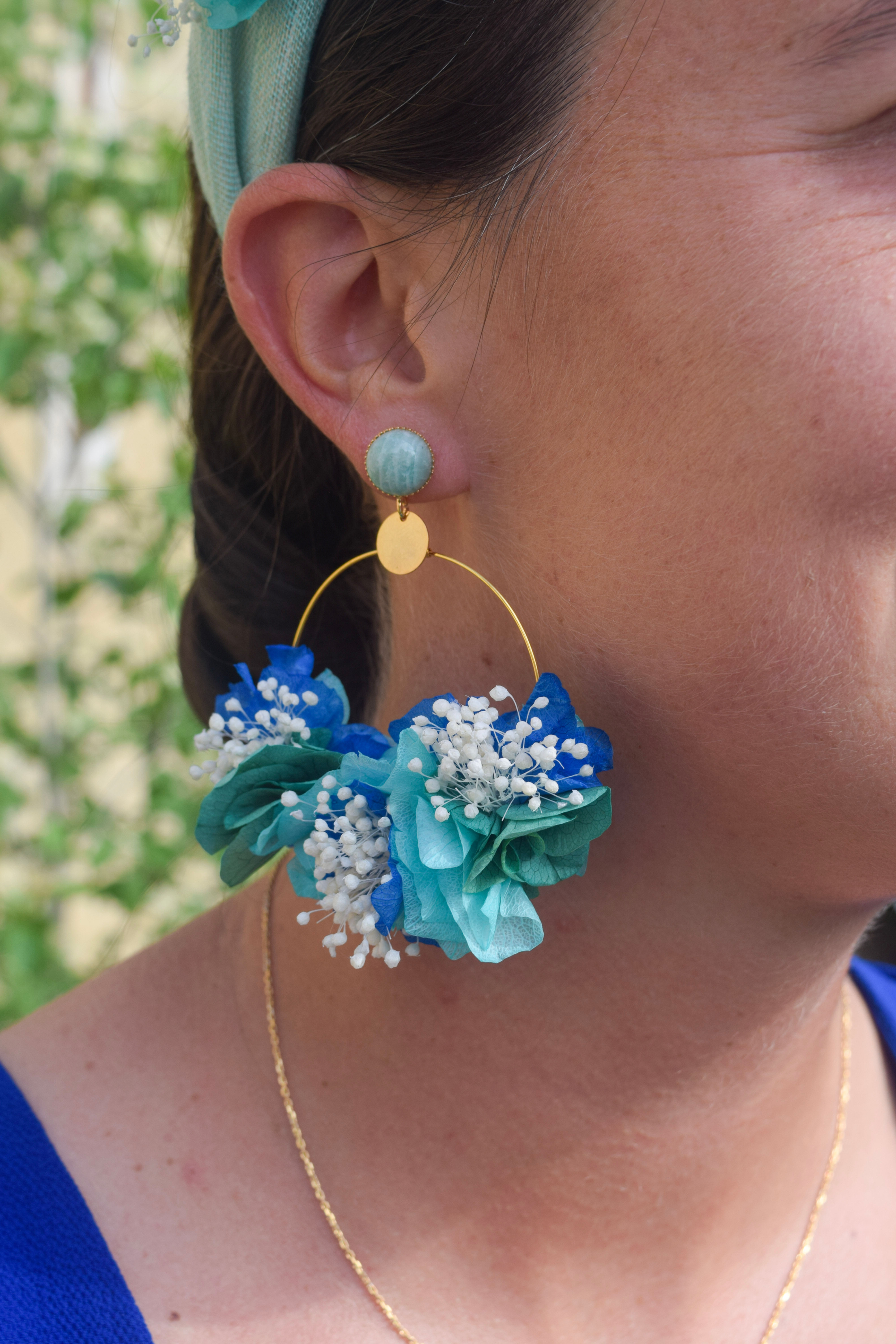 Boucles d'oreilles Laloubère bleues, vertes, turquoises et blanches