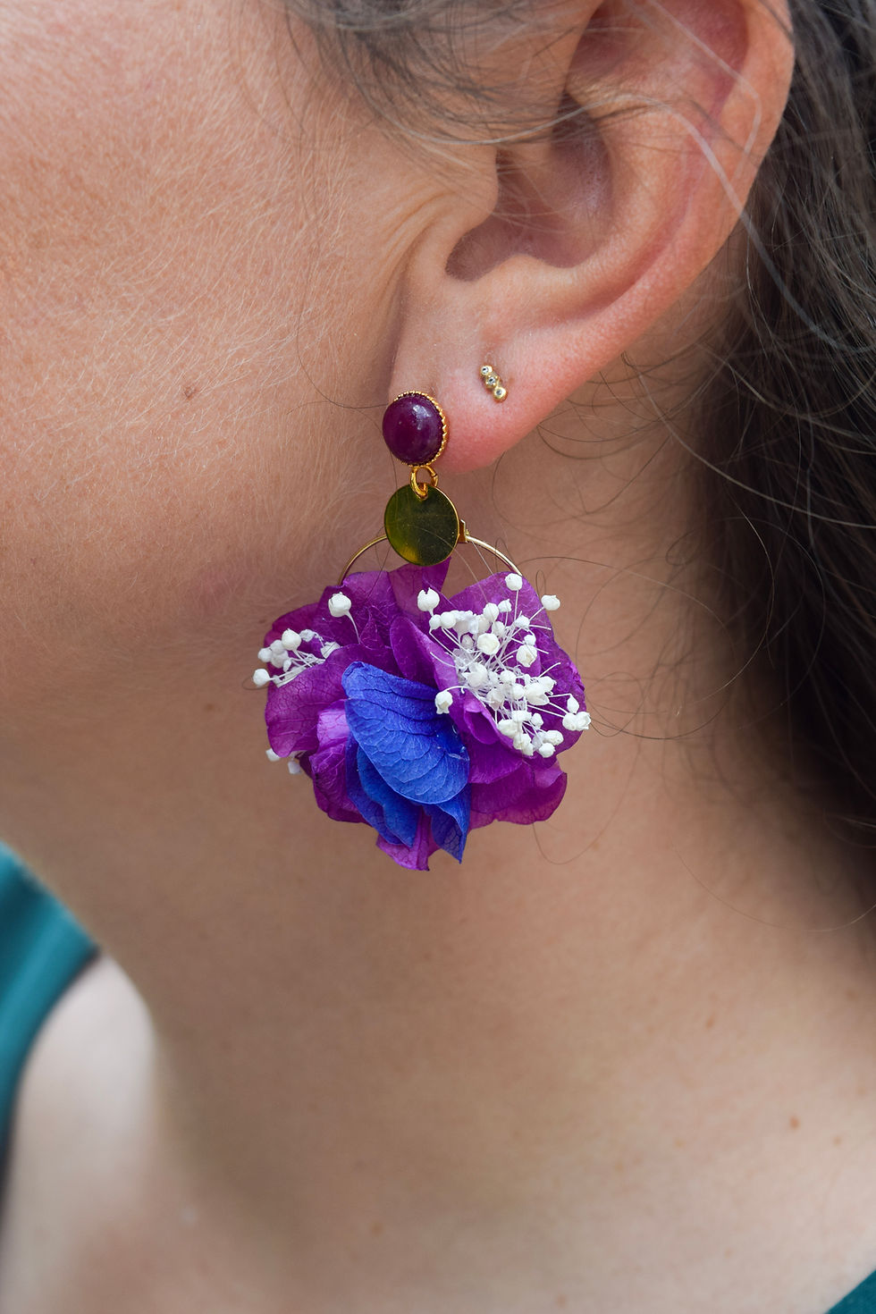 Miniature : Boucles d'oreilles Mansan aux fleurs violettes et blanches
