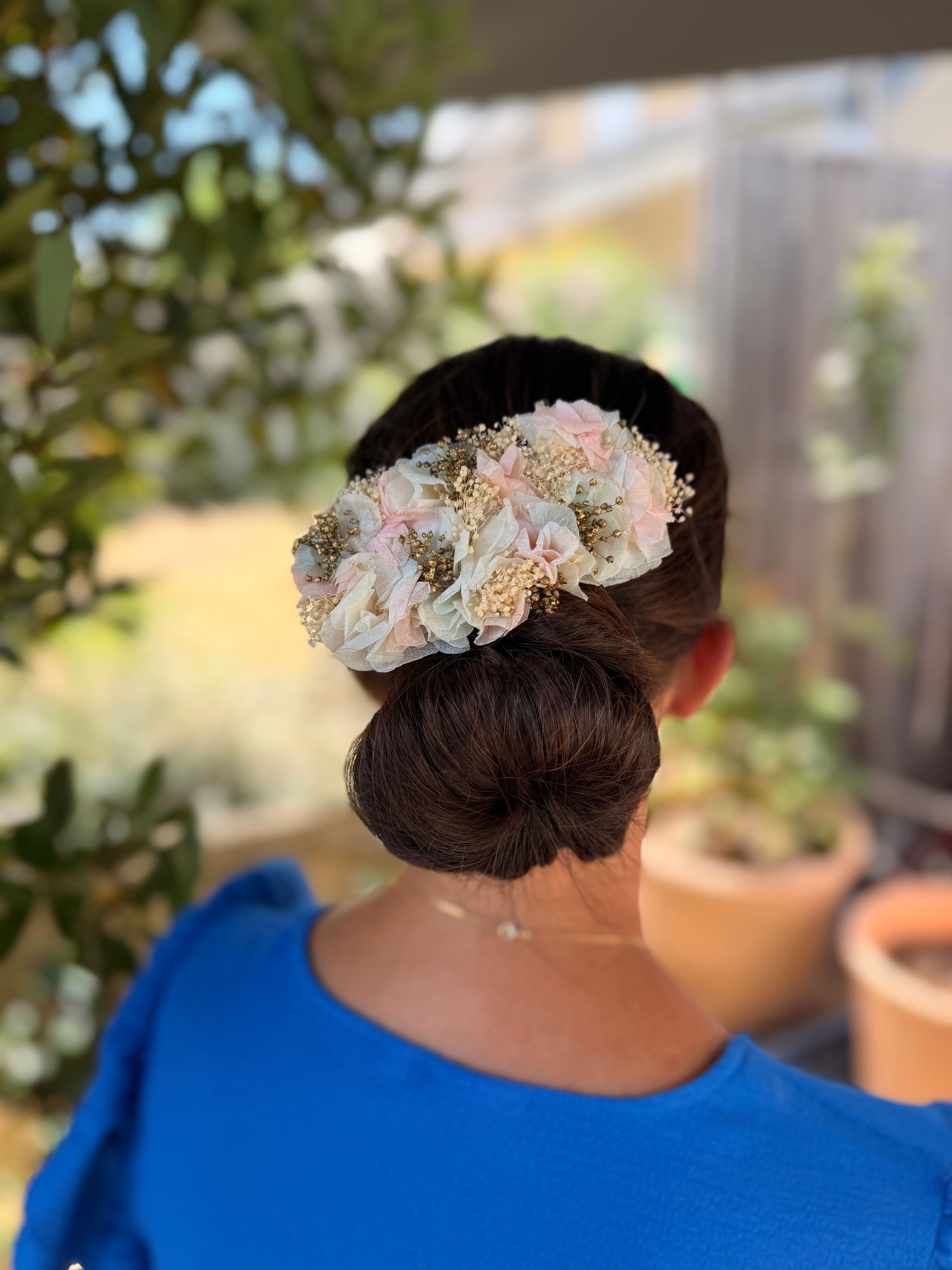 Barrette Ibos rose, blanche et dorée 