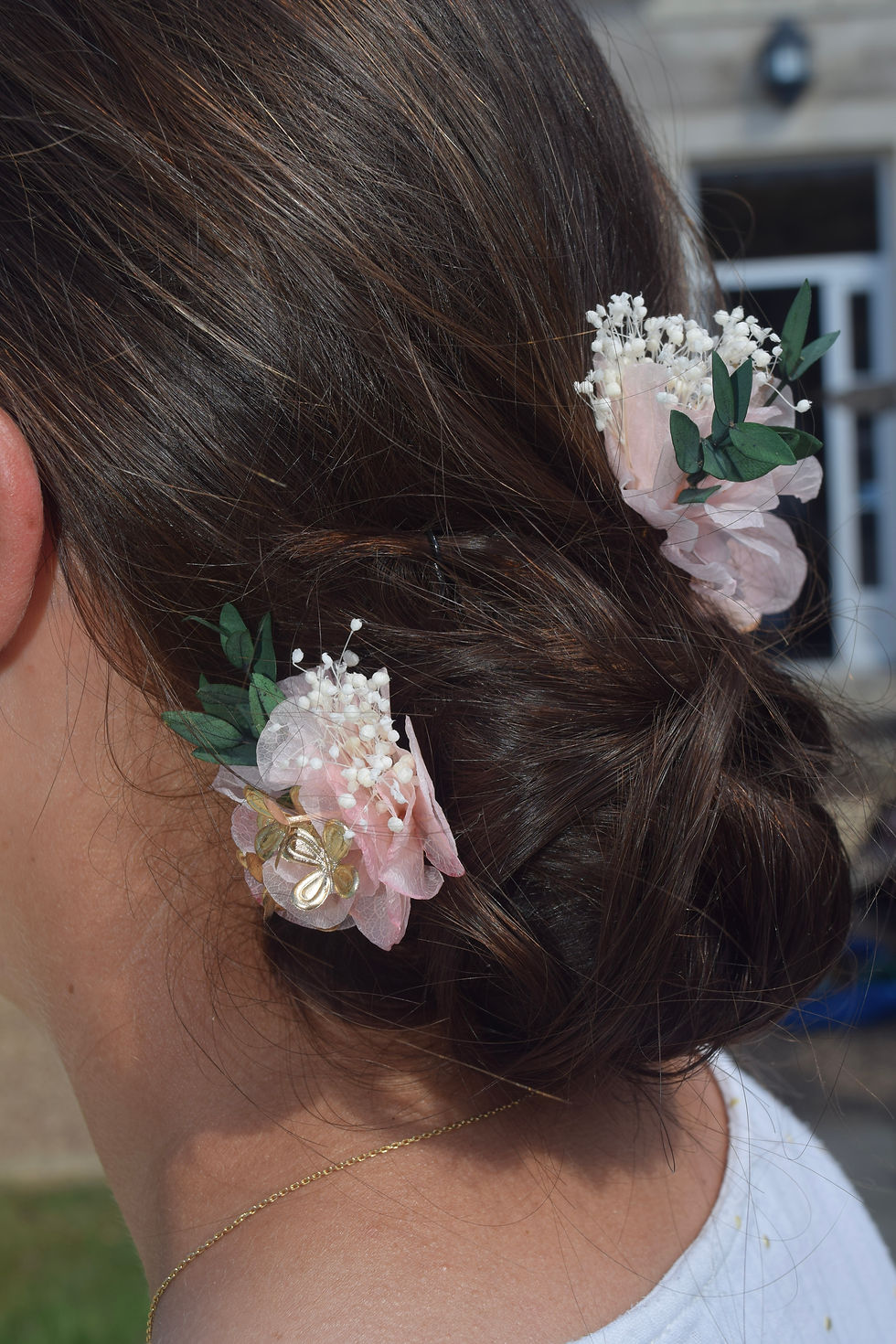 Miniature : Lot 3 Pics Cheveux roses, blancs, dorés et feuilles d'eucalyptus