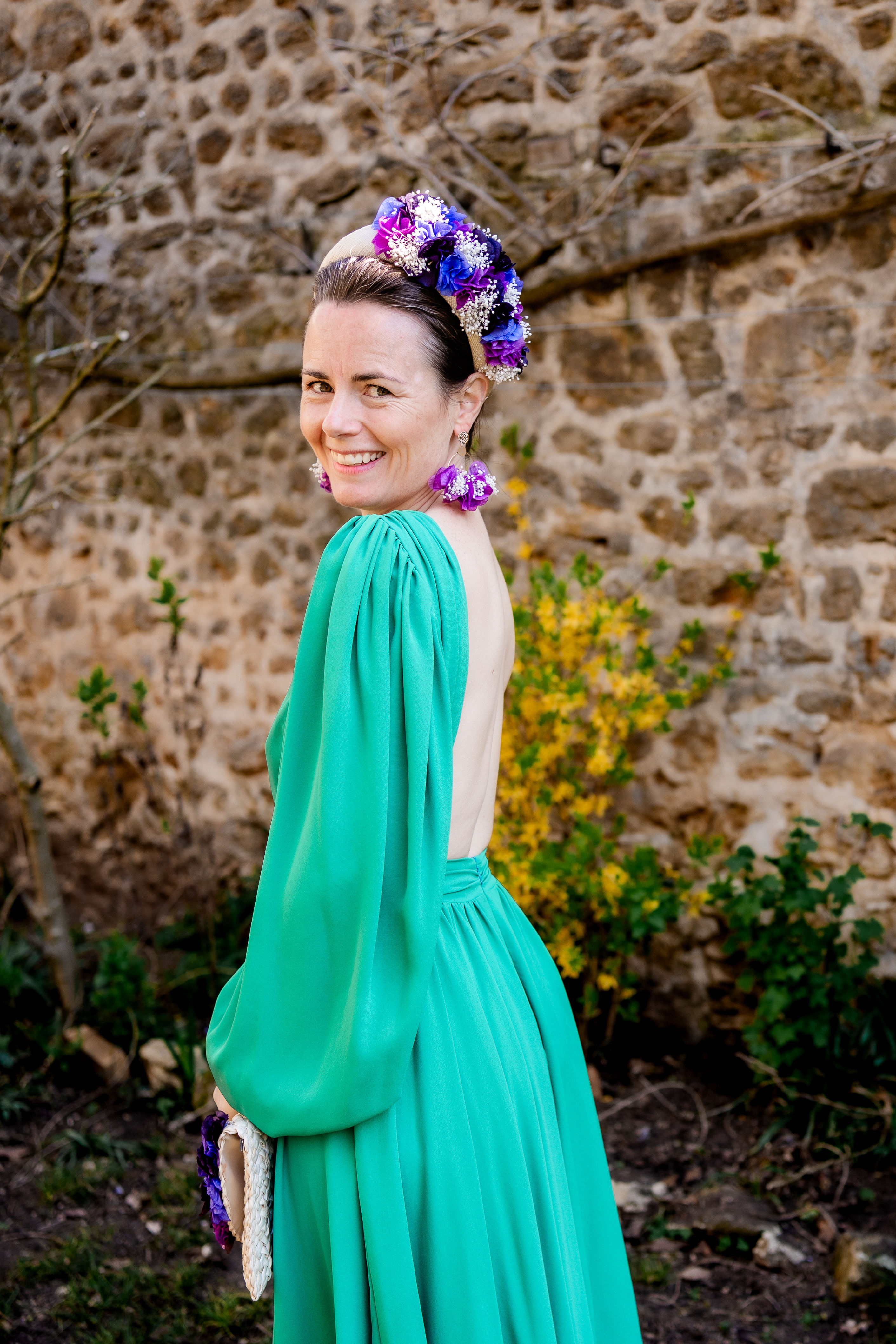 Serre-tête Batoua naturel aux fleurs violettes et blanches