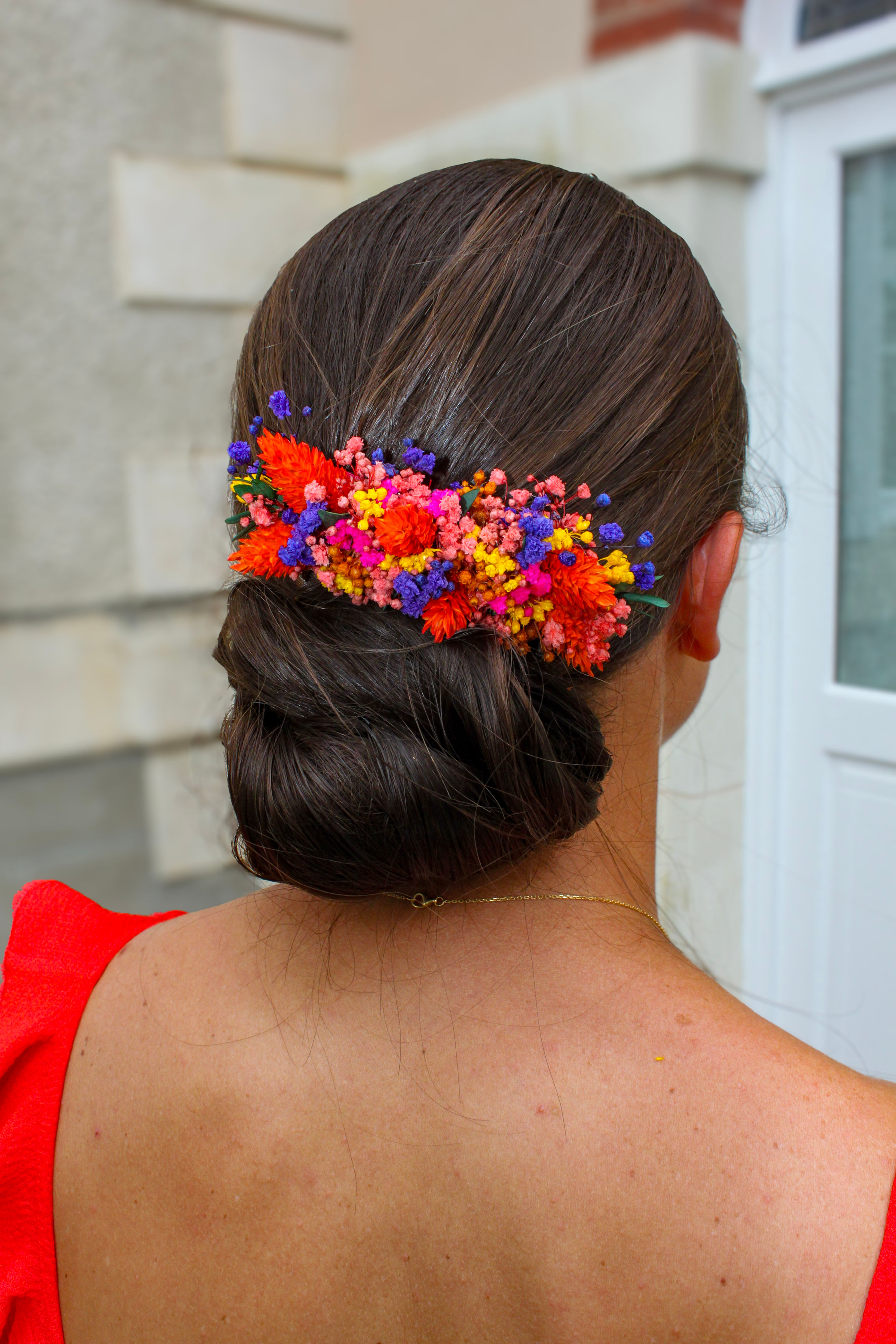 Peigne Peyrun orange, fuchsia, violet et jaune