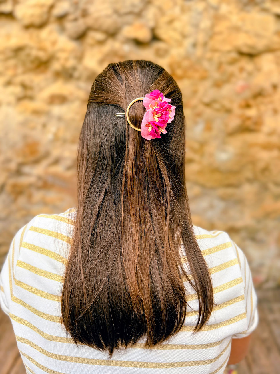 Miniature : Barrette Izaourt rose, fuchsia et dorée