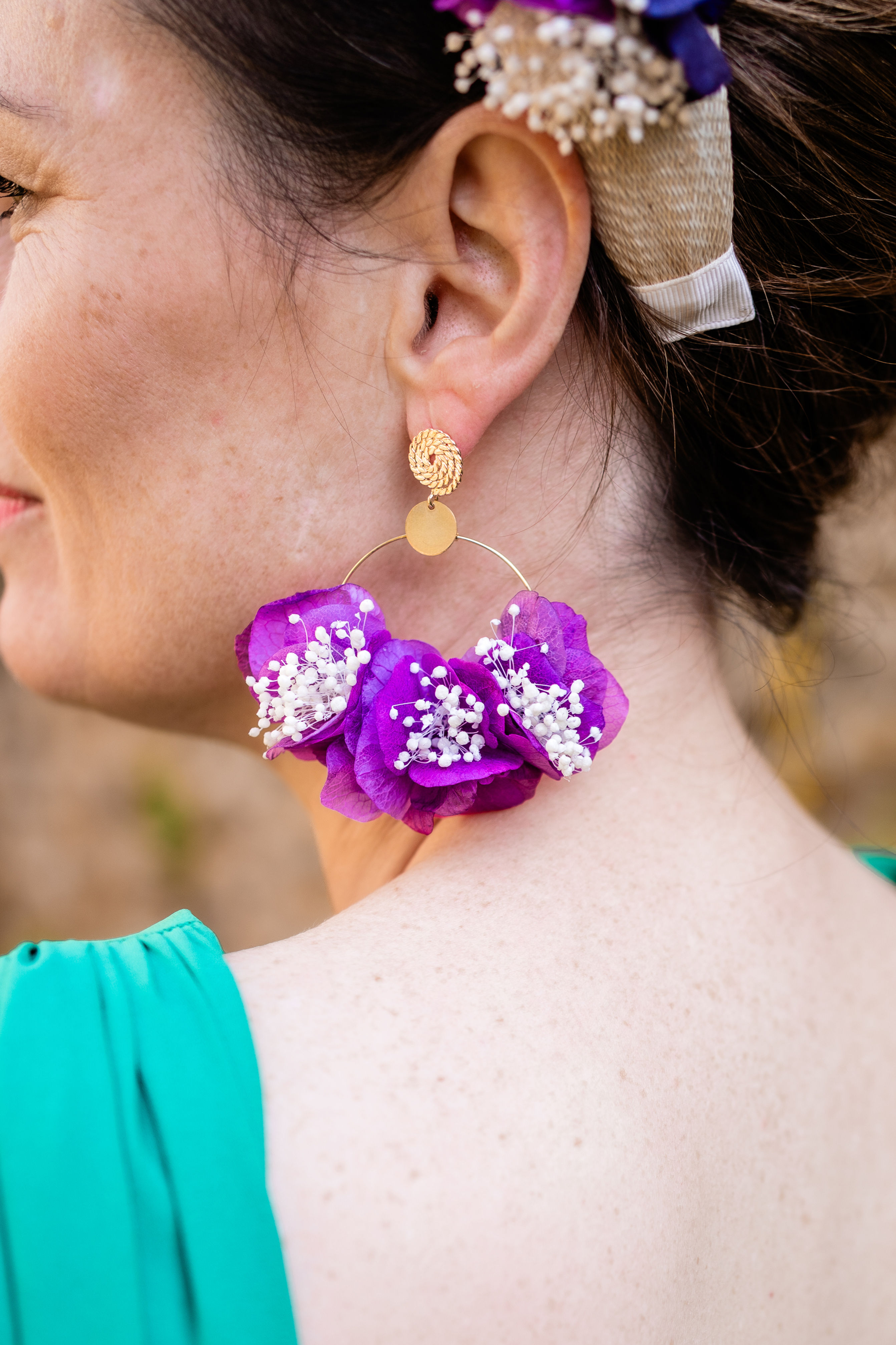 Boucles d'oreilles Artagnan violettes et blanches