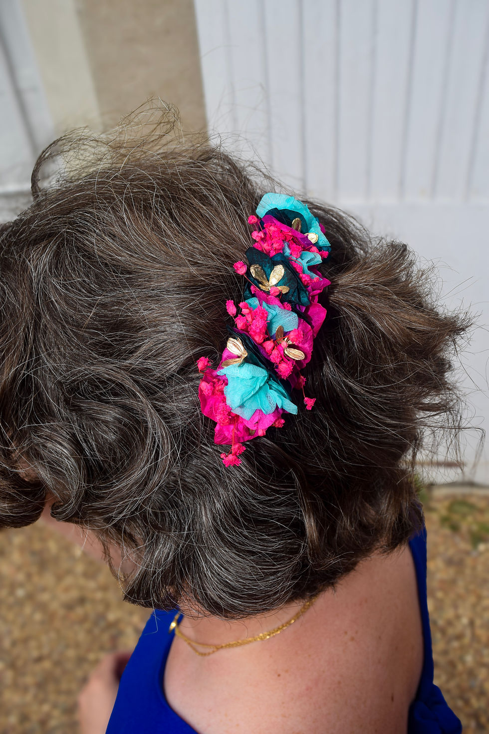 Miniature : Barrette Izaux fuchsia, turquoise, vert sapin et doré