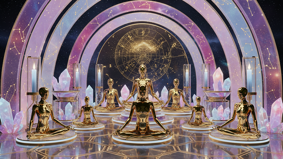 Eye-level view of a meditation corner with candles and crystals