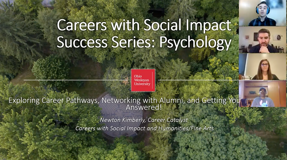 Dr. Alex MacNeil, Panelist, in Ohio Wesleyan University Career Connection