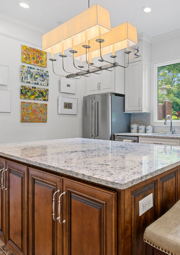 Kitchen, marble, neutral cabinets