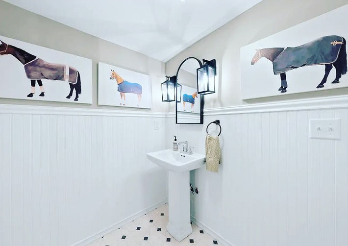 Horse art, tile, bathroom