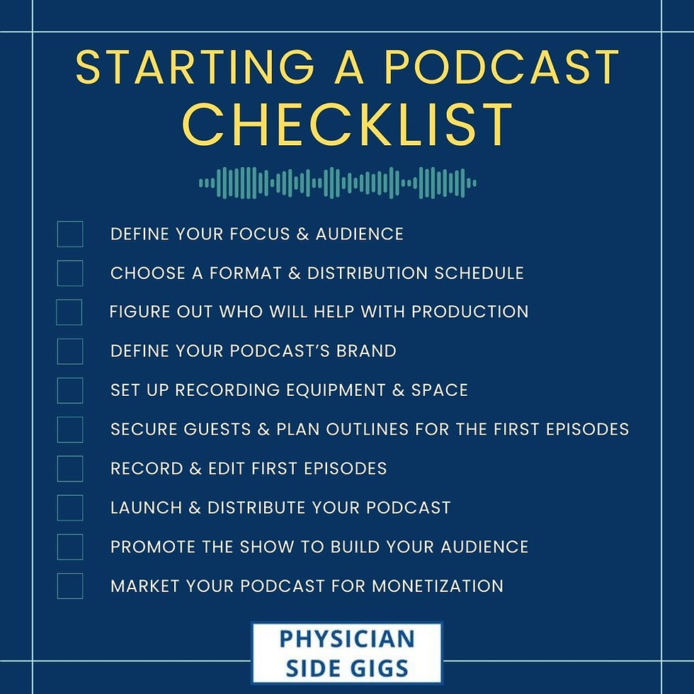 Checklist for starting a podcast as a side hustle for an additional income stream
