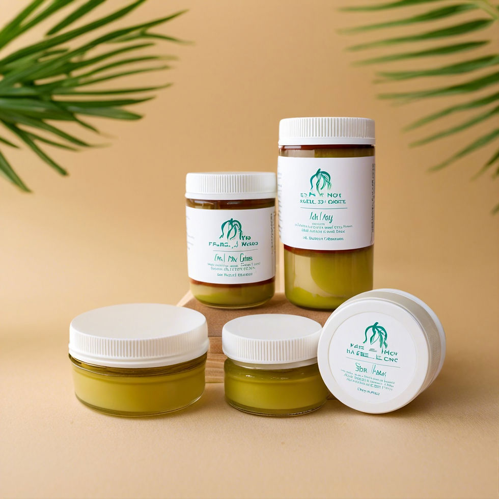 Miniatura: Sea Moss Me Now jars with labels on beige background and palm leaves