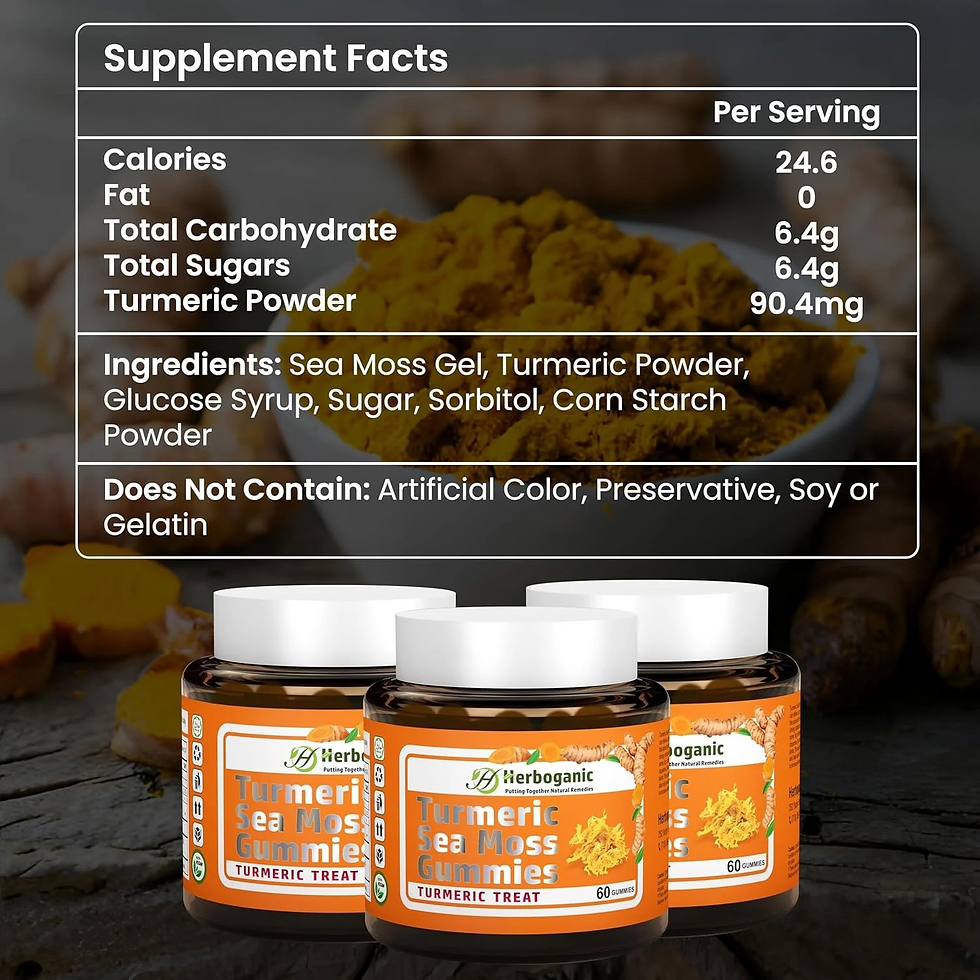 Thumbnail: Supplement Facts for Sea Moss Me Now with Turmeric and ingredients listed.