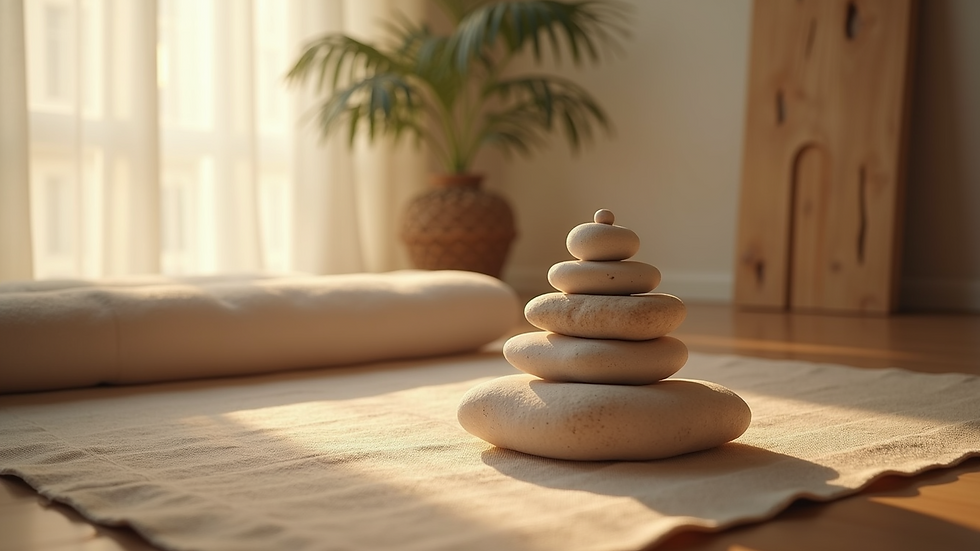 Eye-level view of a tranquil meditation space prepared for Distance Reiki Therapy