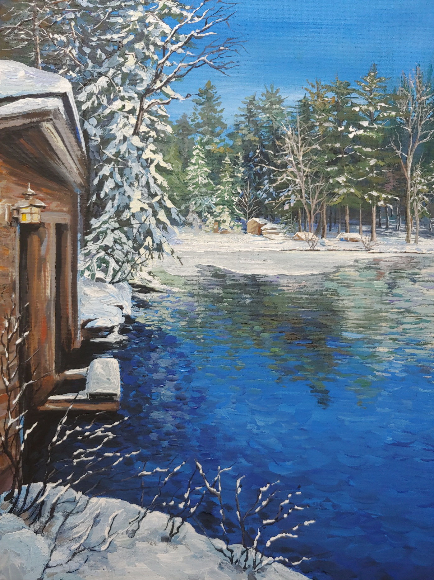 Winter Lake. Acrylic on canvas. Size 12/16
