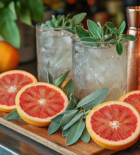 Fresh grapefruit and sage craft cocktail served by Mixalot Cocktail Co. at a LA event
