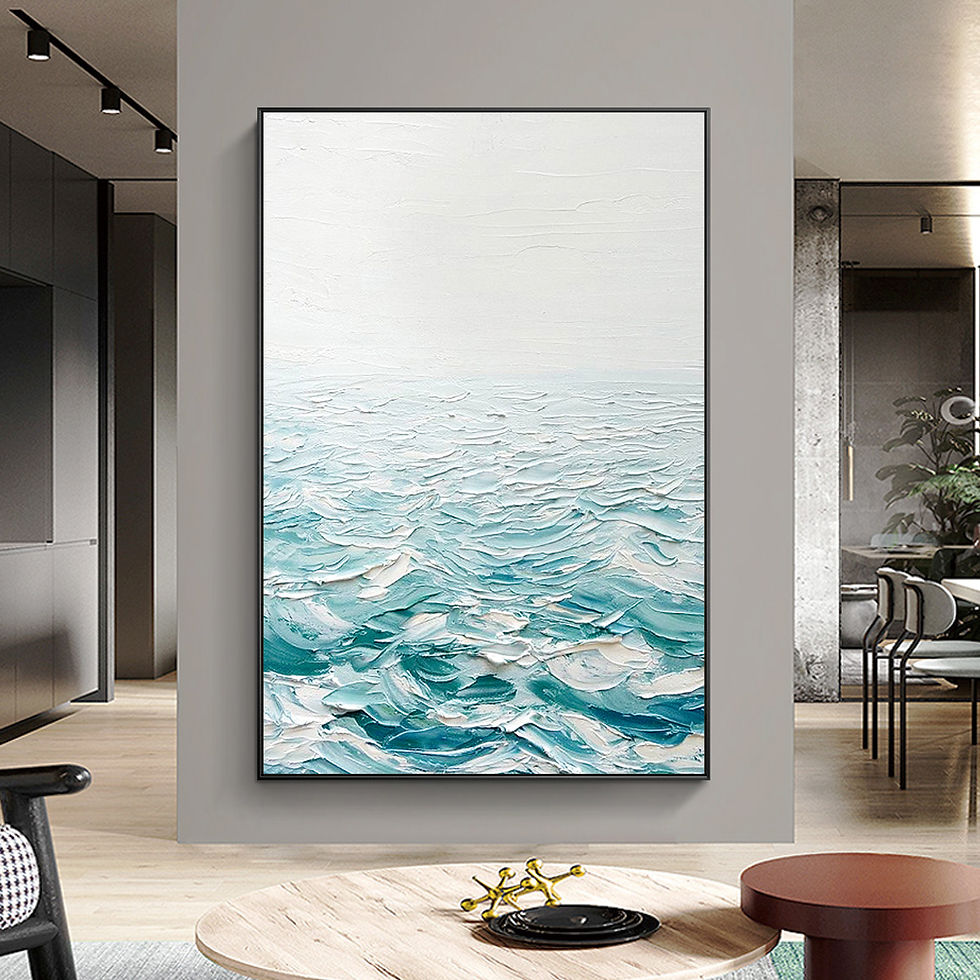Thumbnail: Teal White Sea Waves Textured Painting Vertical Teal Wall Art Home Decor