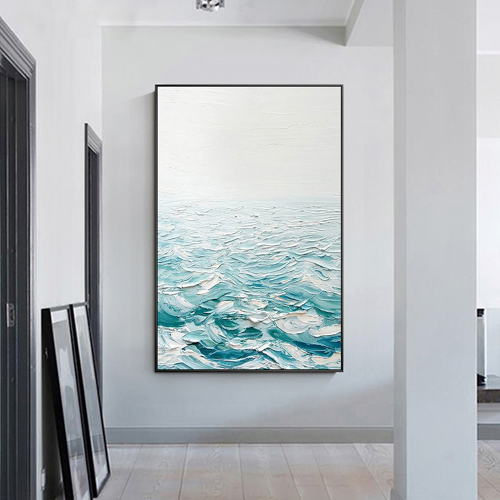 Thumbnail: Teal White Sea Waves Textured Painting Vertical Teal Wall Art Home Decor