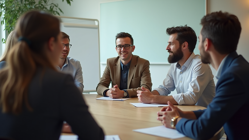 Close-up view of a leadership workshop with participants engaged in group activities