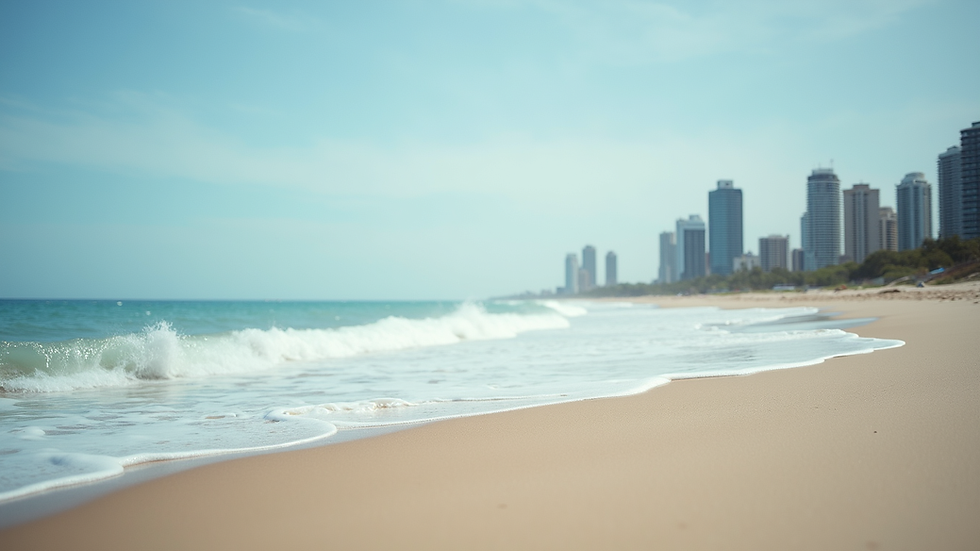 Eye-level view of a calm beach with gentle waves at Surfers Paradise