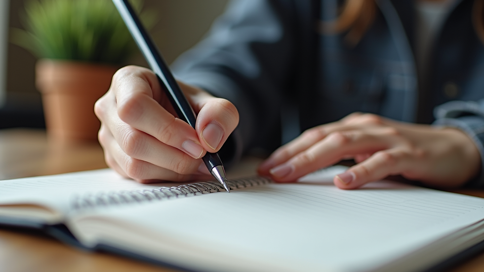 Eye-level view of a person writing goals in a notebook