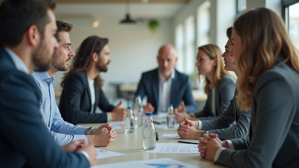 Close-up view of a leadership development workshop with executives engaged in discussion