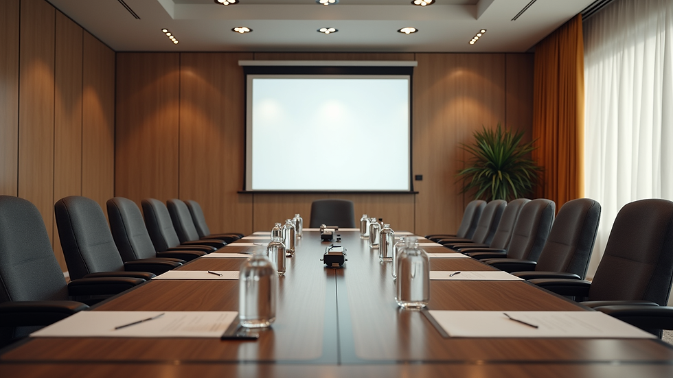 Eye-level view of a conference room set up for a leadership training session