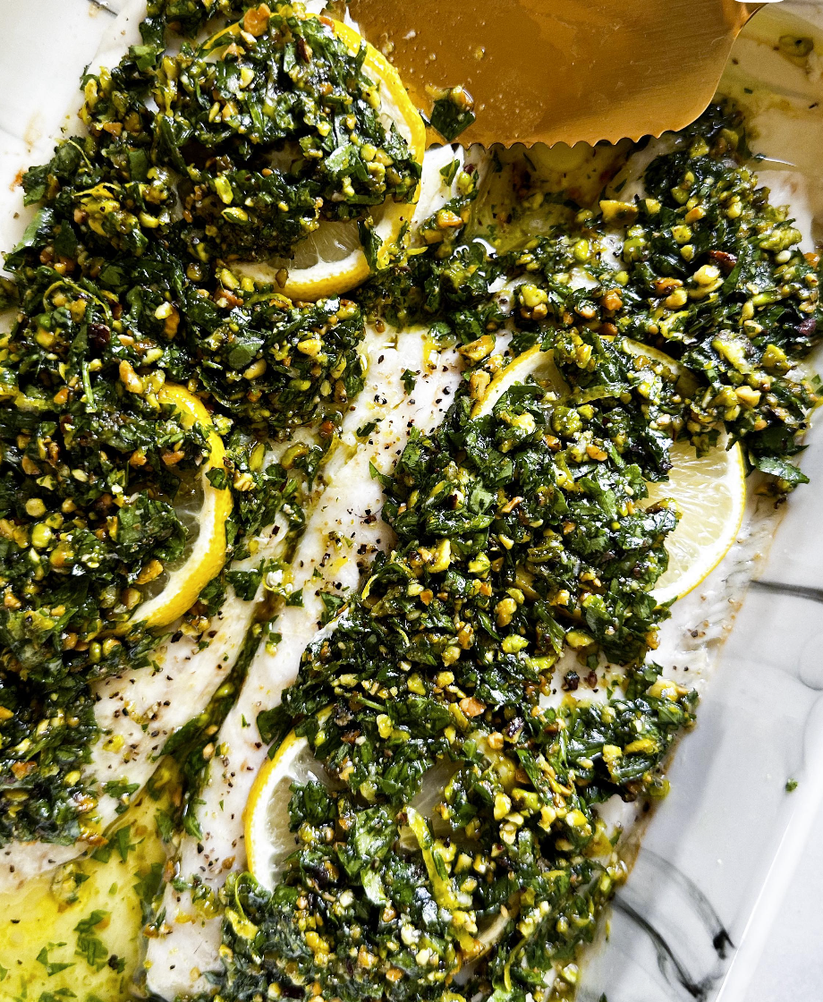 Pistachio Pesto Branzino
