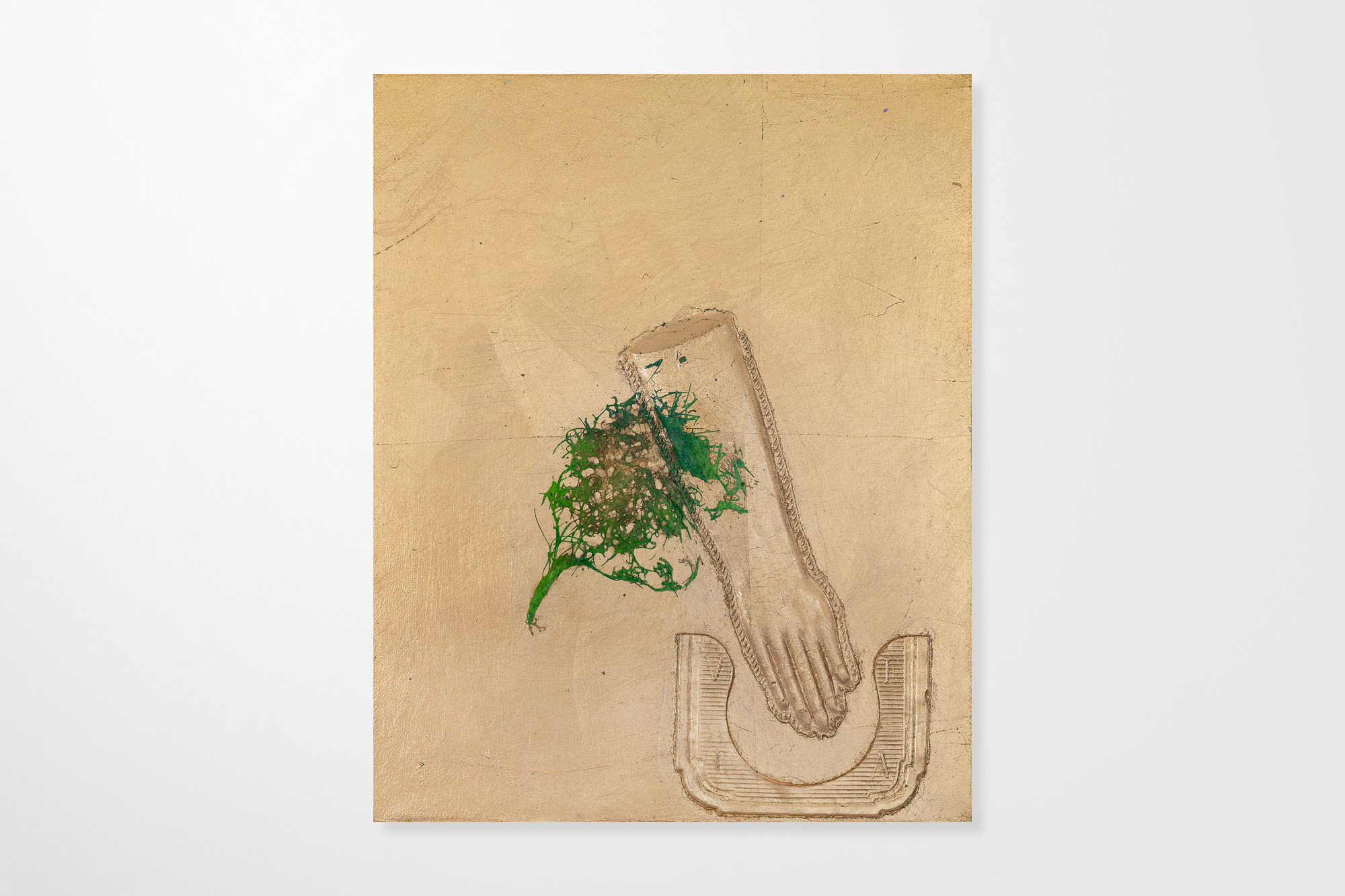 Pierre Vermeulen
Island
2024
Sweat, gold leaf imitate, acrylic, gesso and shellac on Belgian Linen 
25 x 20.5 cm