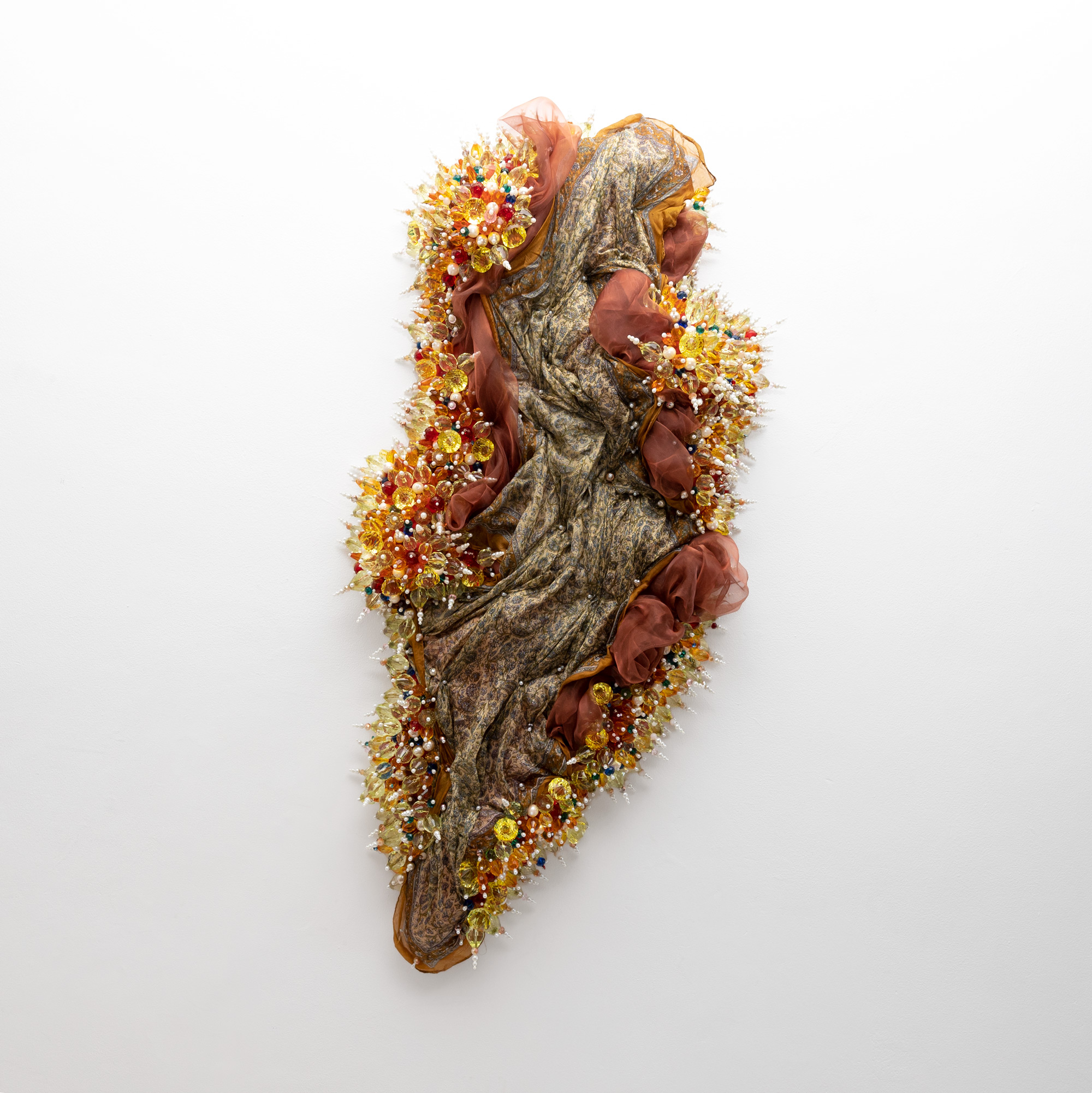 Sahlah Davids
Recollecting III
2022
Upholstery foam, beads, dressmaking pins, grandmother's scarf
121 x 62 x 15 cm