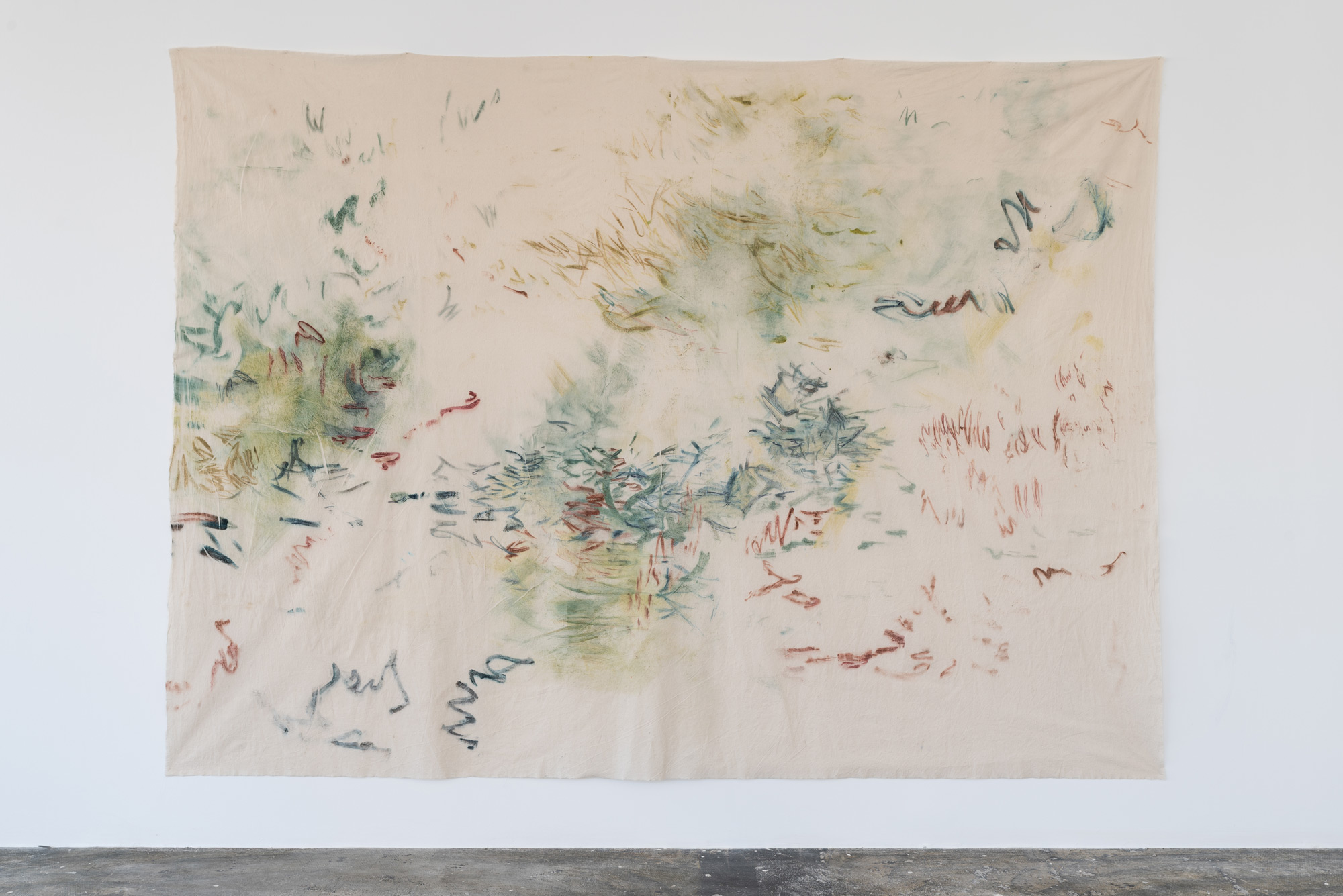 Amber Moir
What Otherness Holds It, 2023
Pitch-rolled monotype and colour pencil on calico
235 x 314 cm