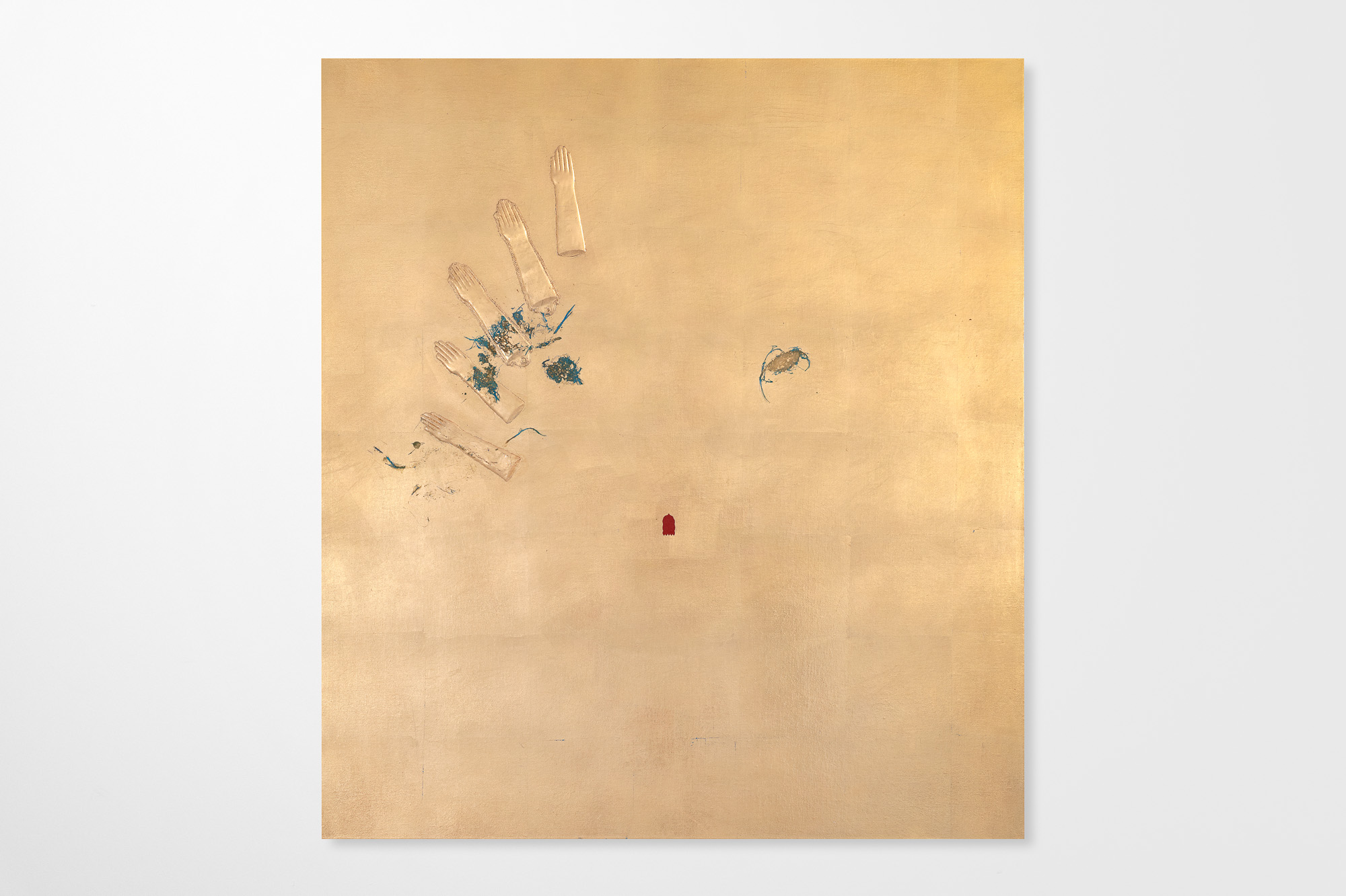 Pierre Vermeulen
For all time
2024
Sweat, gold leaf imitate, acrylic, gesso and shellac on Belgian Linen 
100 x 90 cm