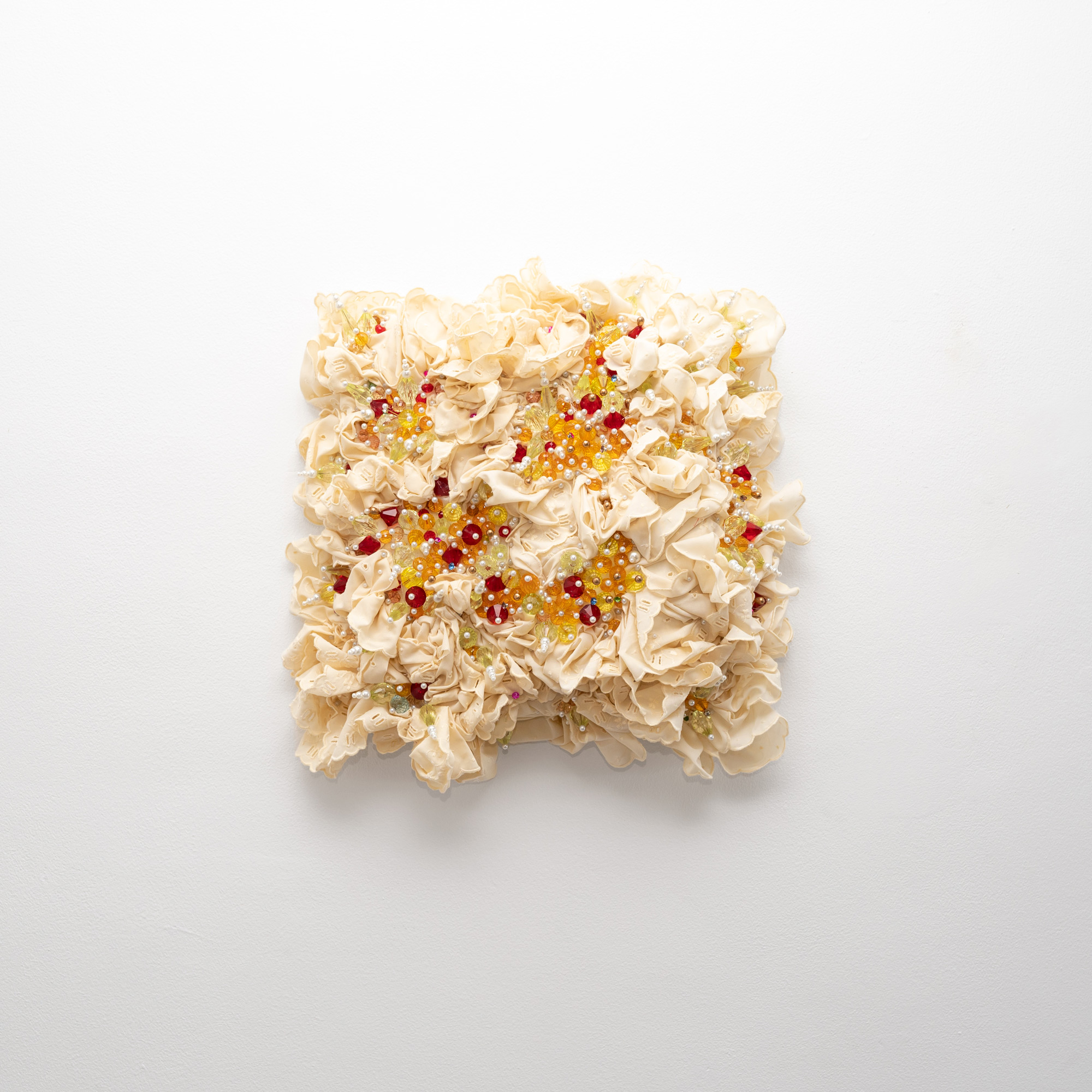 Sahlah-Davids_Nur-III_2022_Upholstery-foam,-beads,-dressmaking-pins,-grandmothers-lace-off