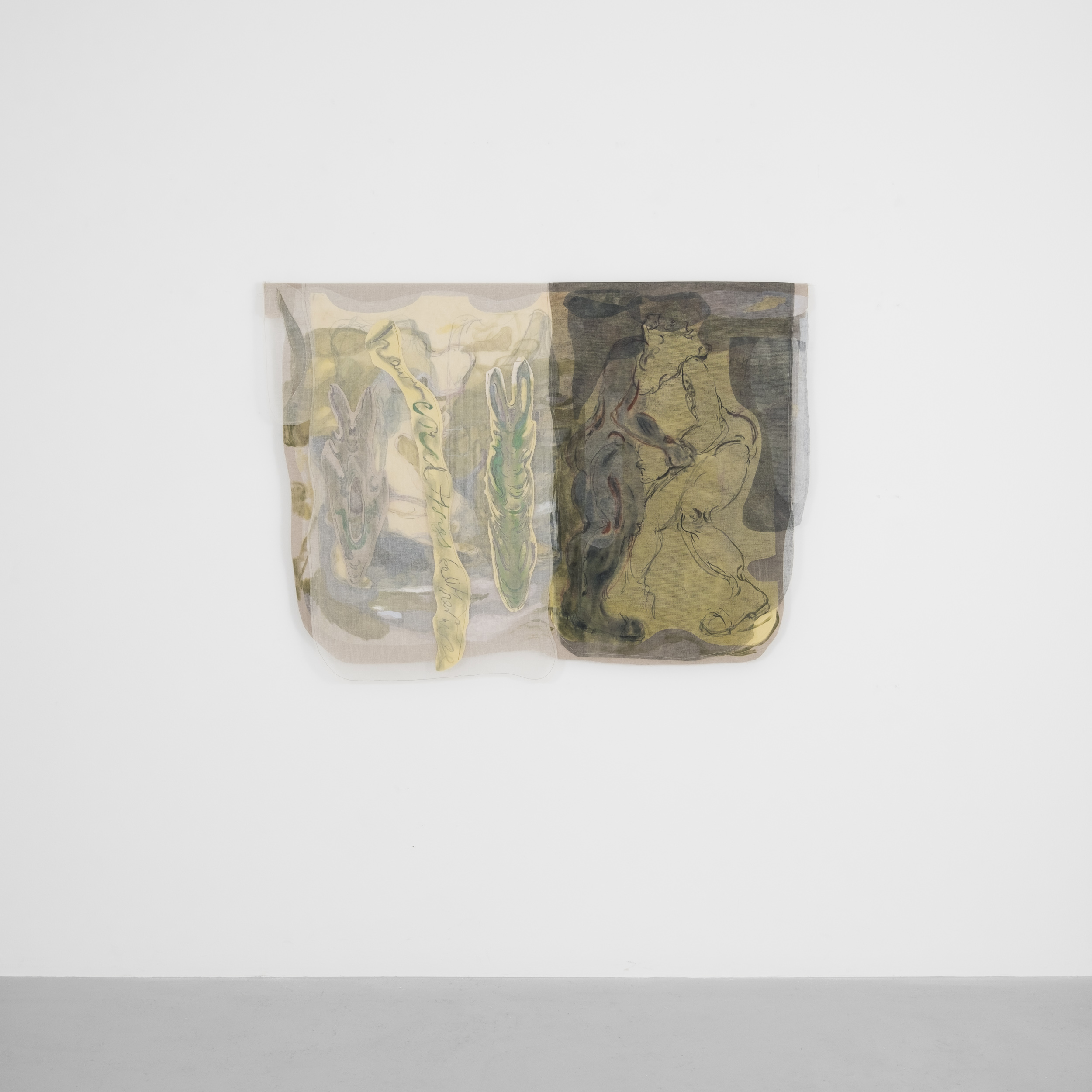 Jeanne Gaigher
mind, middle, sensations
choking with expectation
how could things be otherwise
a world evolving according to it’s own rhythms responsive life
a sequence from the back to the front
(11)
2023
Acrylic, ink, watercolour, scrim, raw canvas, Belgian linen and thread
114 x 156 x 5.5 cm