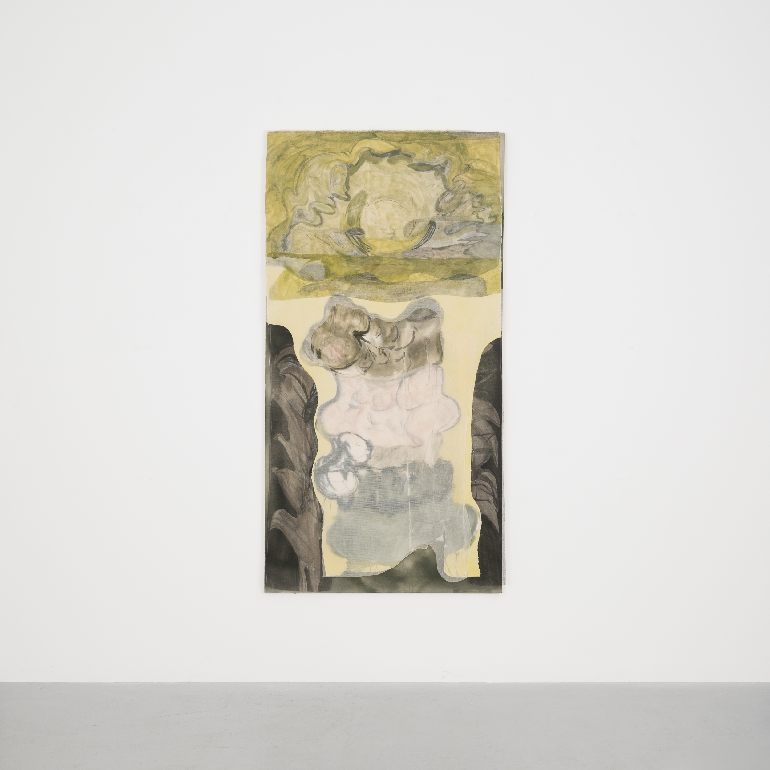 Jeanne Gaigher
mind, middle, sensations
choking with expectation
how could things be otherwise
a world evolving according to it’s own rhythms responsive life
a sequence from the back to the front
(8)
2023
Acrylic, ink, watercolour, scrim, raw canvas and thread
190 x 98 cm