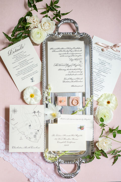 Classic full copperplate calligraphy custom wedding invitation suite