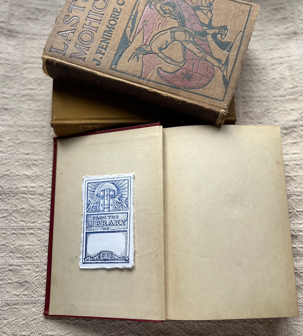 Thumbnail: Letterpress printed bookplate on handmade paper pasted into book